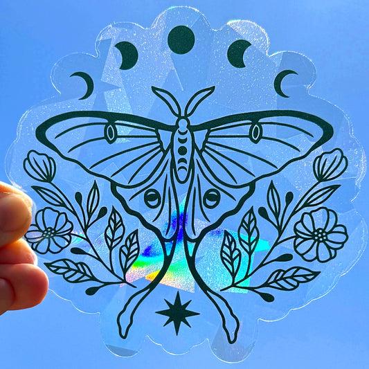 Luna Moth Suncatcher Sticker | Rainbow Window Decal