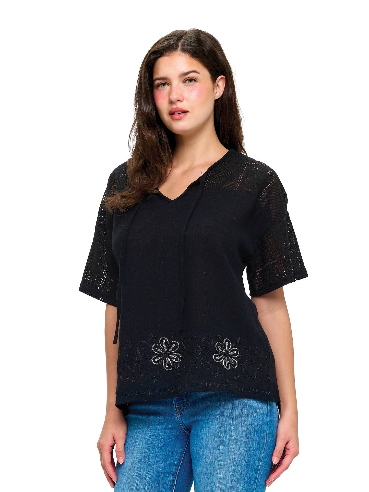 Loose Fit Boho Embroidered Lace Tunic