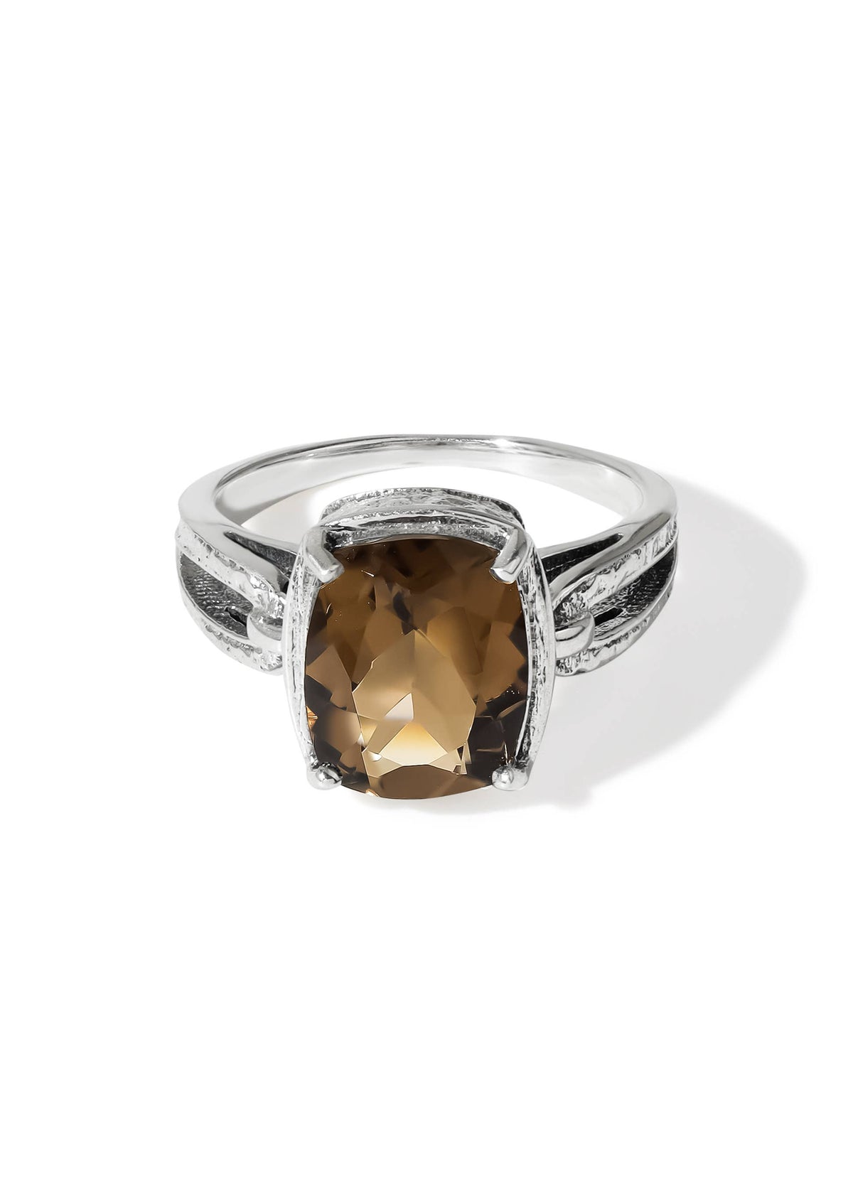 Shadow Flame Smoky Quartz Textured Ring