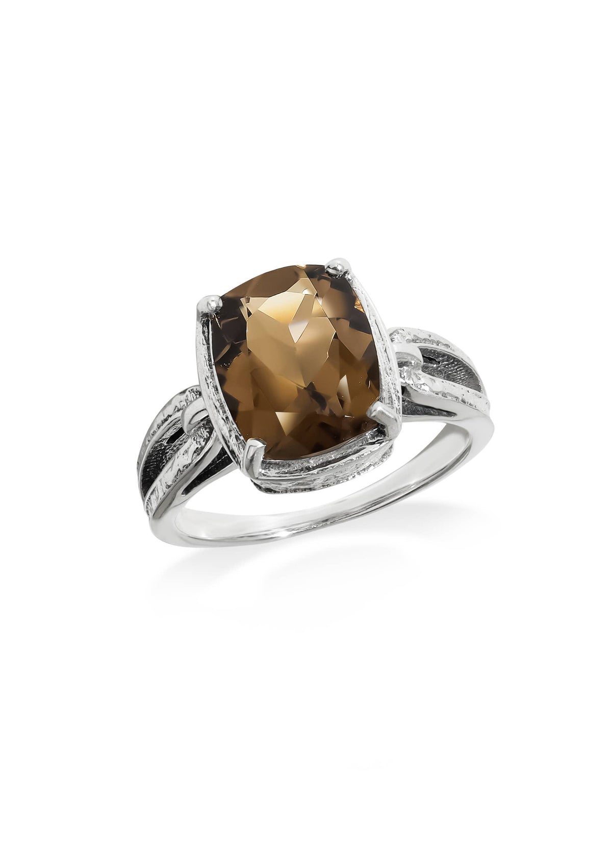Shadow Flame Smoky Quartz Textured Ring