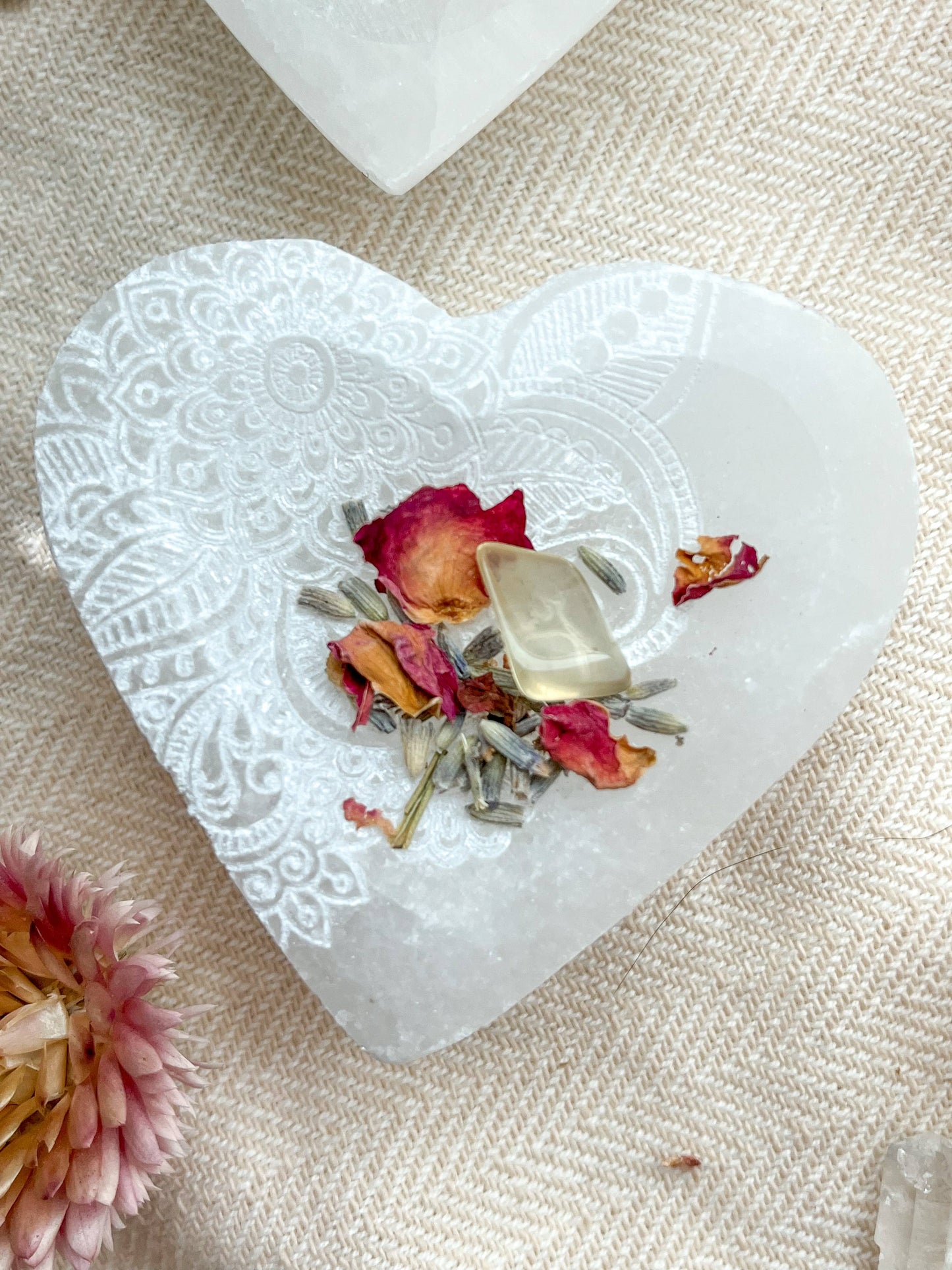 Henna Heart Selenite Crystal Dish Bowl