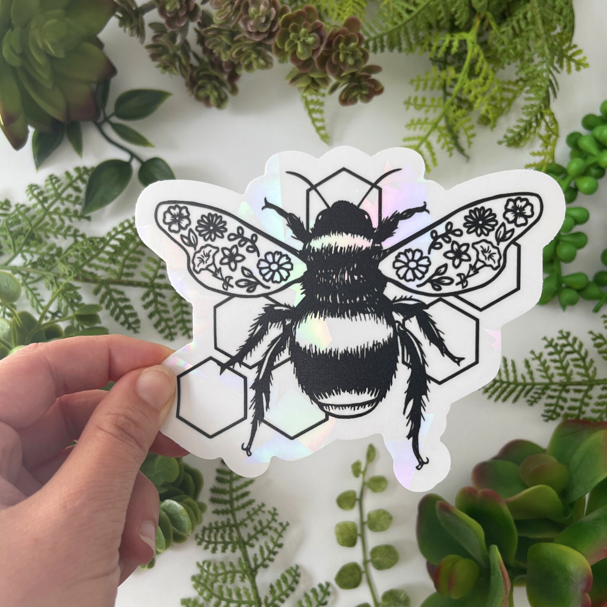 Floral Bee Suncatcher Sticker | Rainbow Window Decal