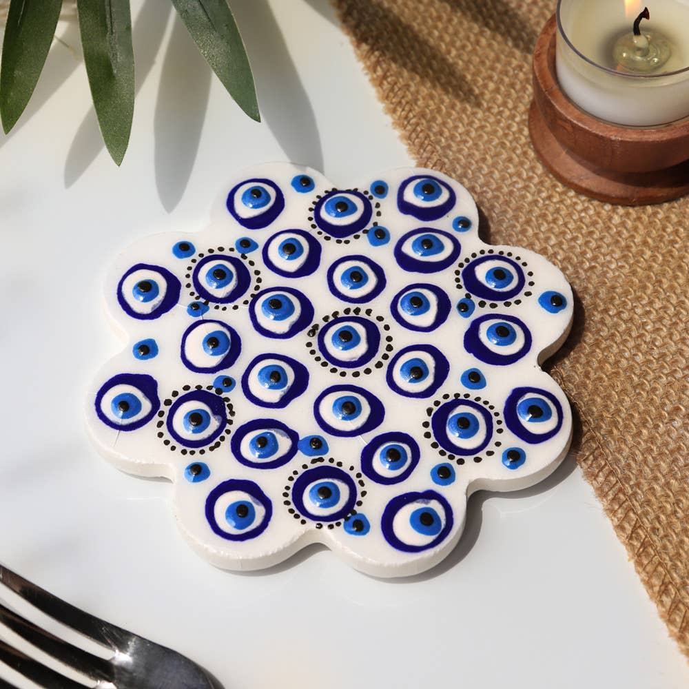 Hand Painted Evil Eye Ceramic Small Coaster
