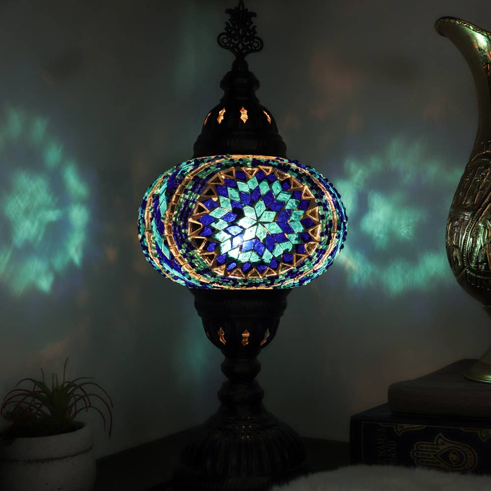 Table Lamp with Handmade Blue Mosaic Glass
