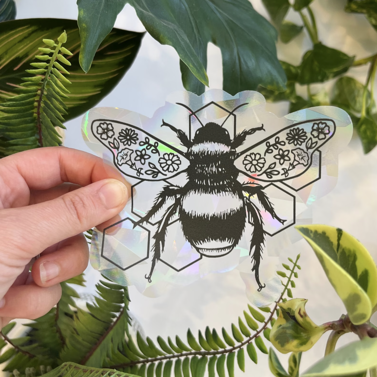 Floral Bee Suncatcher Sticker | Rainbow Window Decal