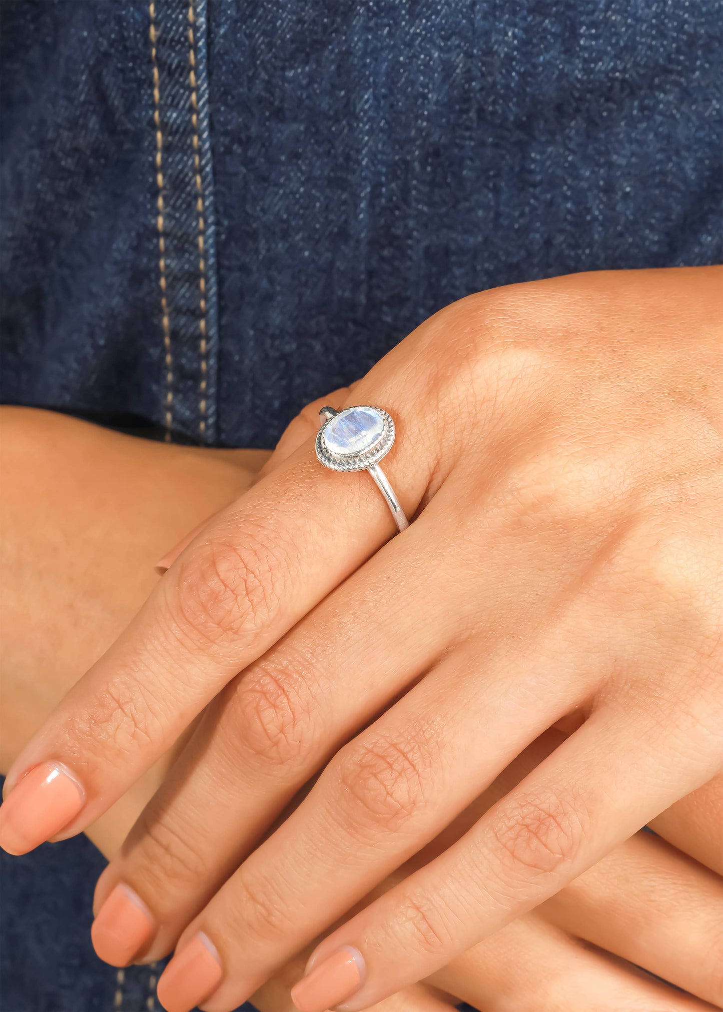 925 Silver Lunar Halo Rainbow Moonstone Ring