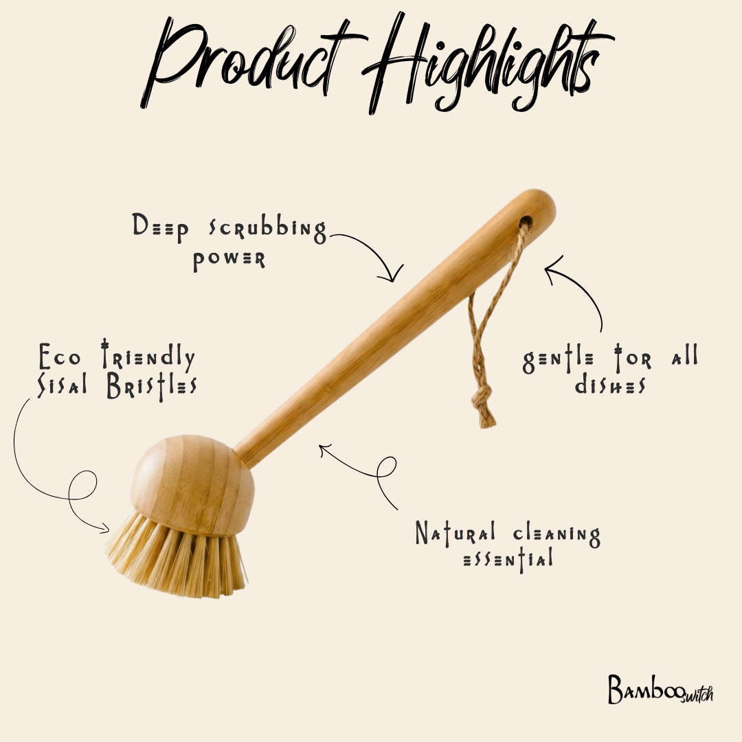 Bamboo Kitchen Dish Scrubber With Handle