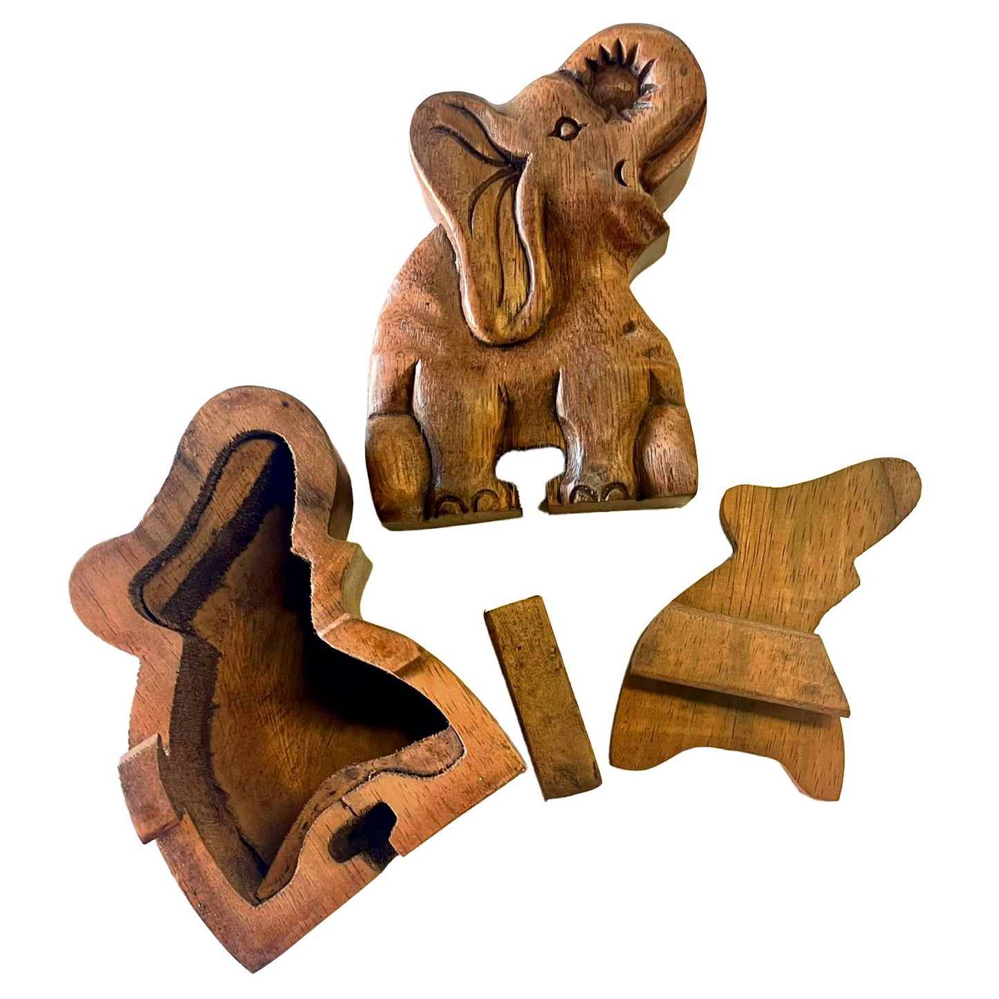 Elephant Carved Wooden Puzzle Box