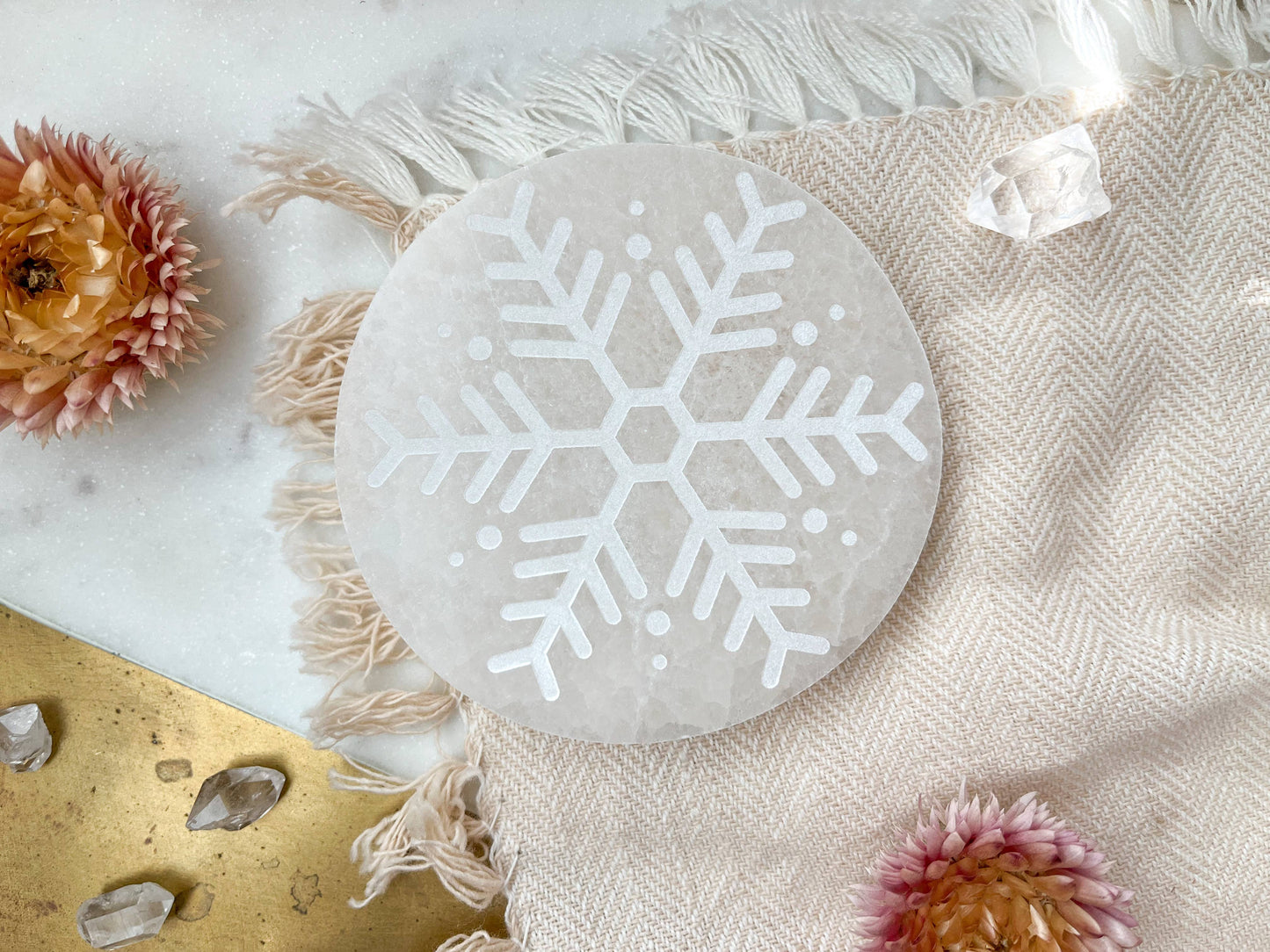 "Snowflake" Selenite Crystal Charging Plate