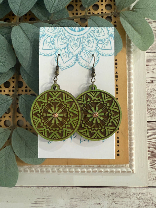 Maple Wood Earrings Green and Brown