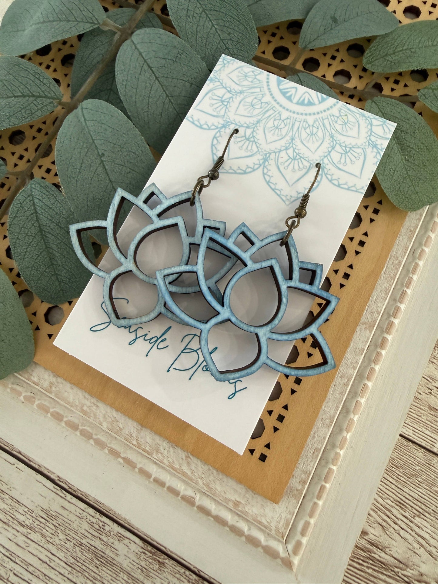 Maple Wood Earrings- Blue
