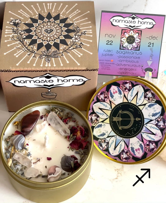 Sagittarius Crystal Candle, Zodiac Candle w/ Gemstones