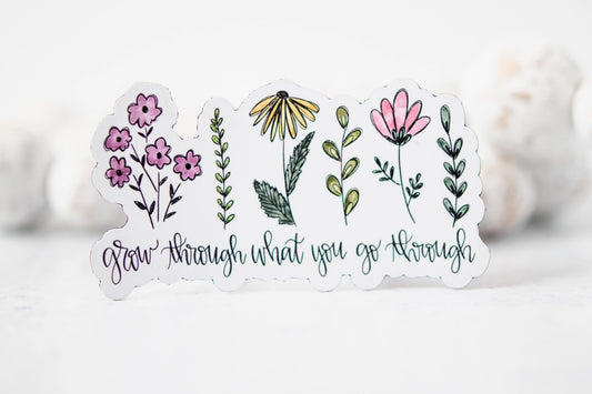 Grow Through What You Go Through, Floral 3"x3" Magnet