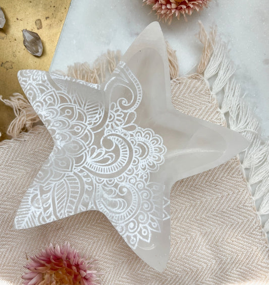 Engraved Selenite Star Bowl
