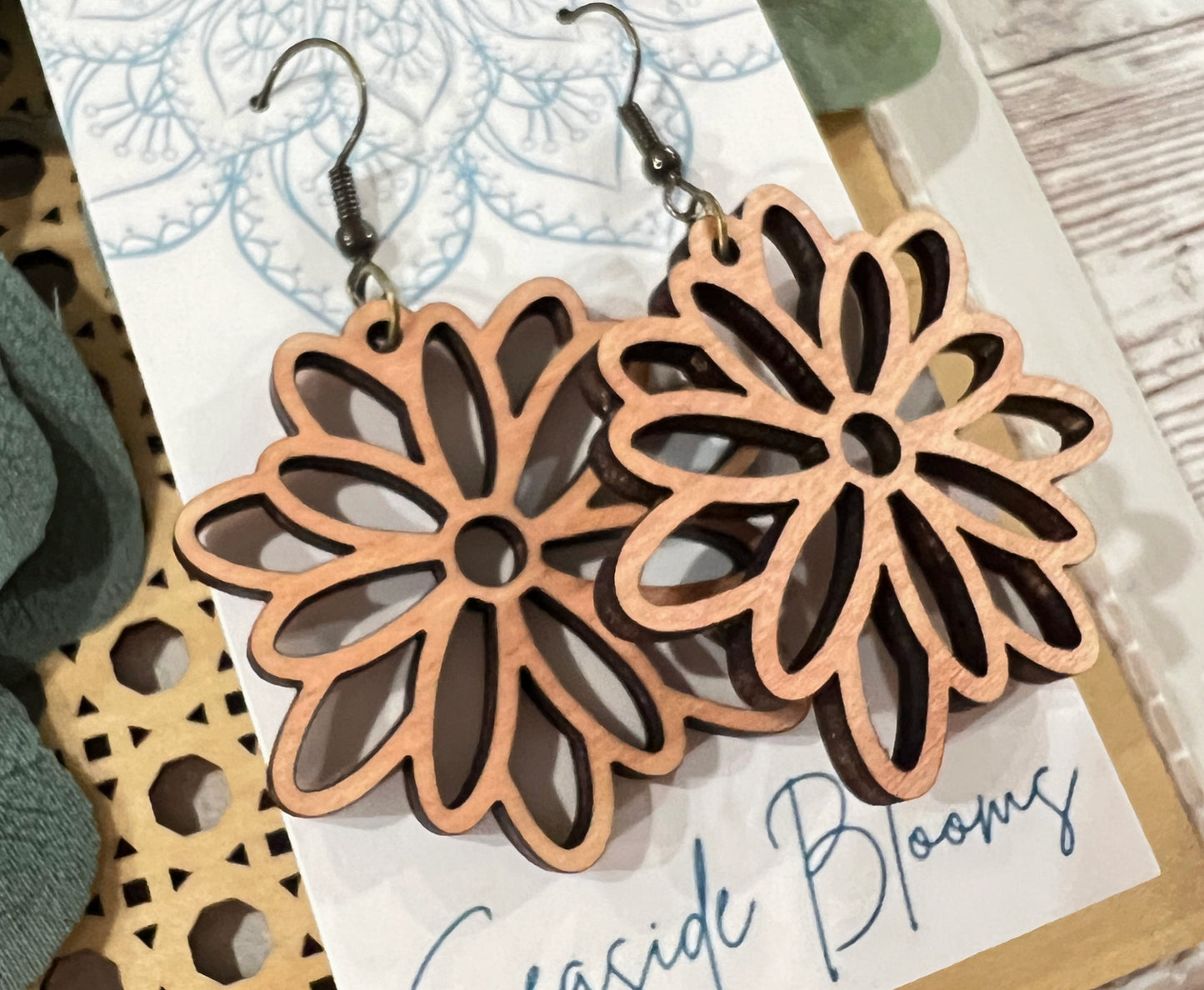 Daisy Boho Cut Out Maple Wood Earrings