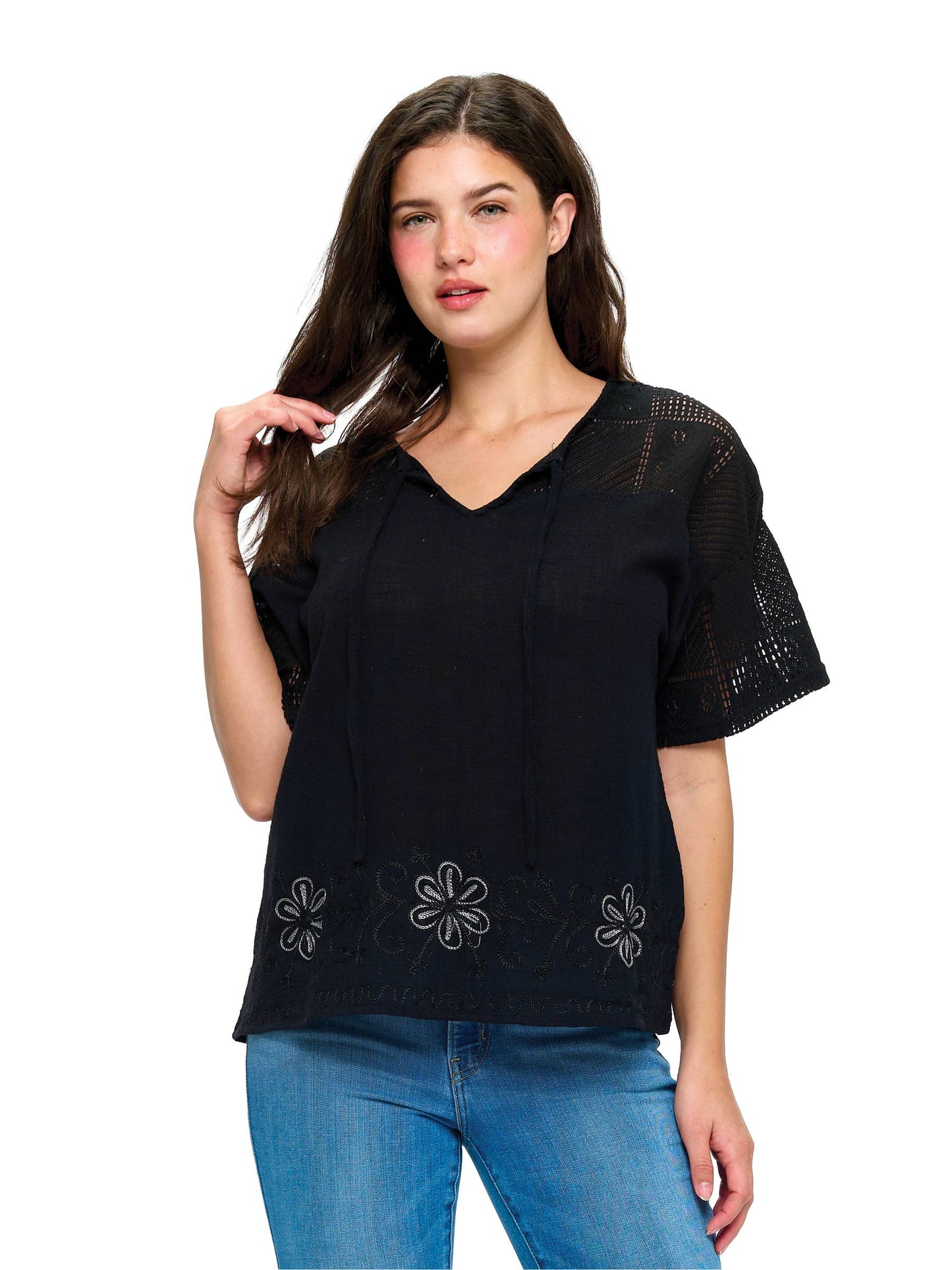 Loose Fit Boho Embroidered Lace Tunic