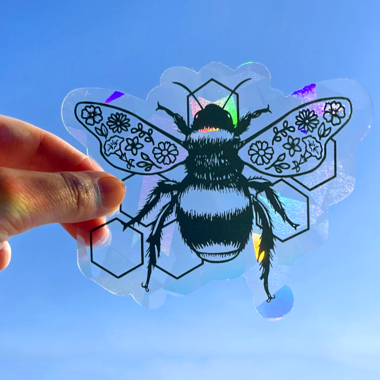 Floral Bee Suncatcher Sticker | Rainbow Window Decal