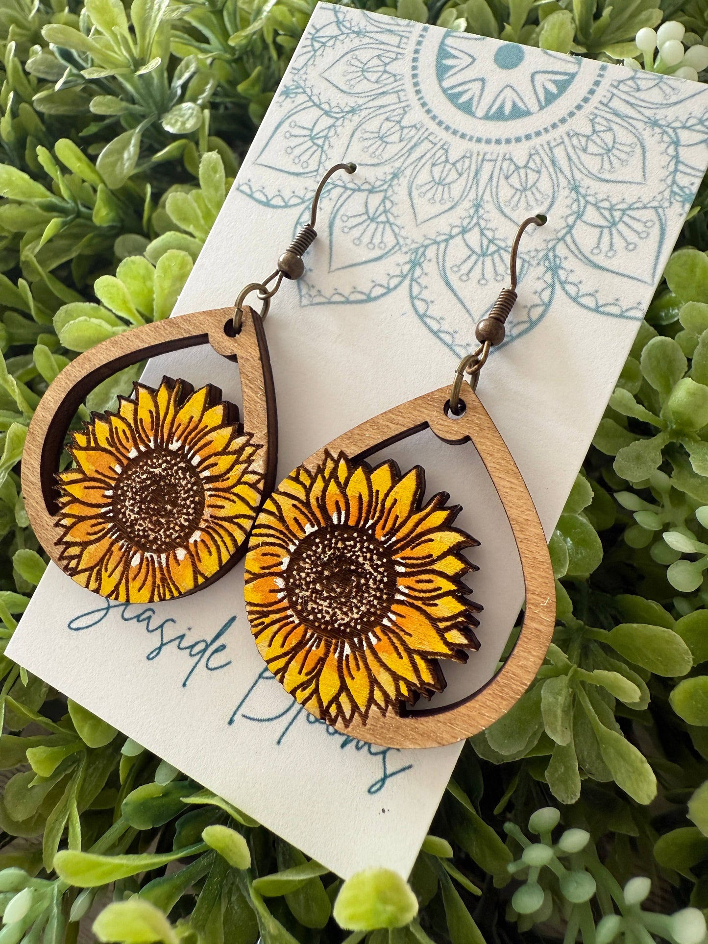 Maple Wood Sunflower Earrings