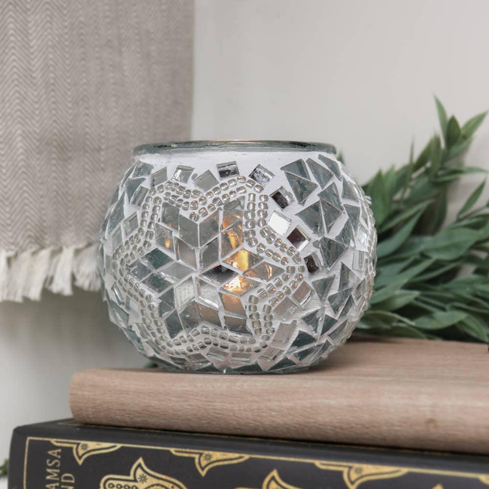 Mosaic Handmade Candle Holder (Wedding White)