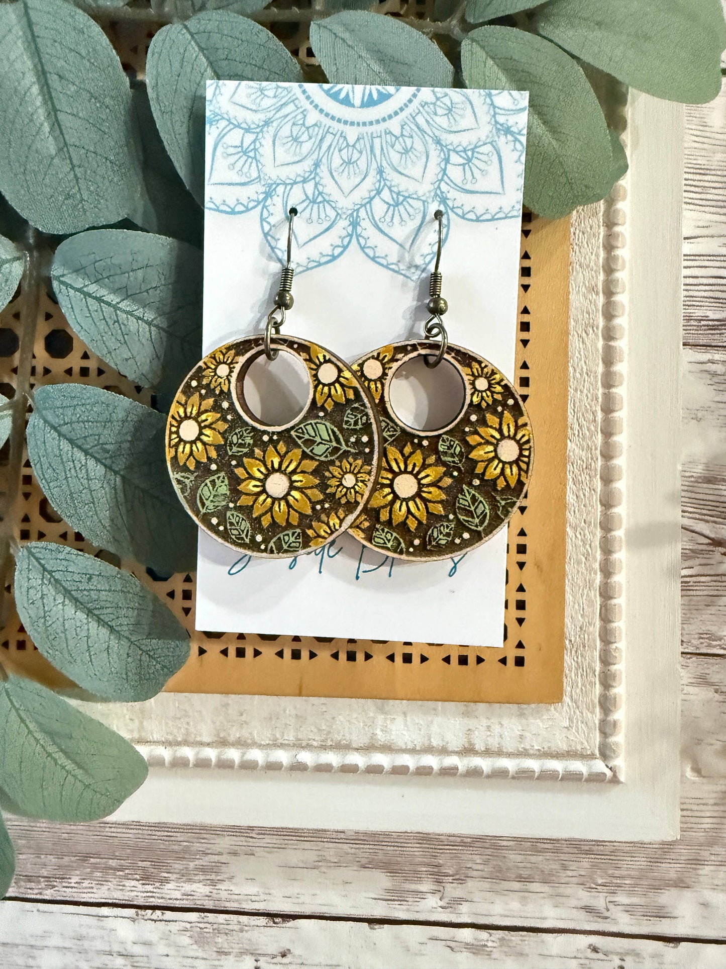 Sunflower Maple Wood Earrings