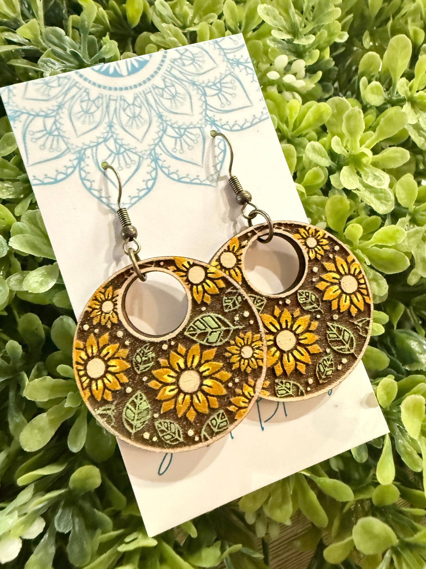 Sunflower Maple Wood Earrings