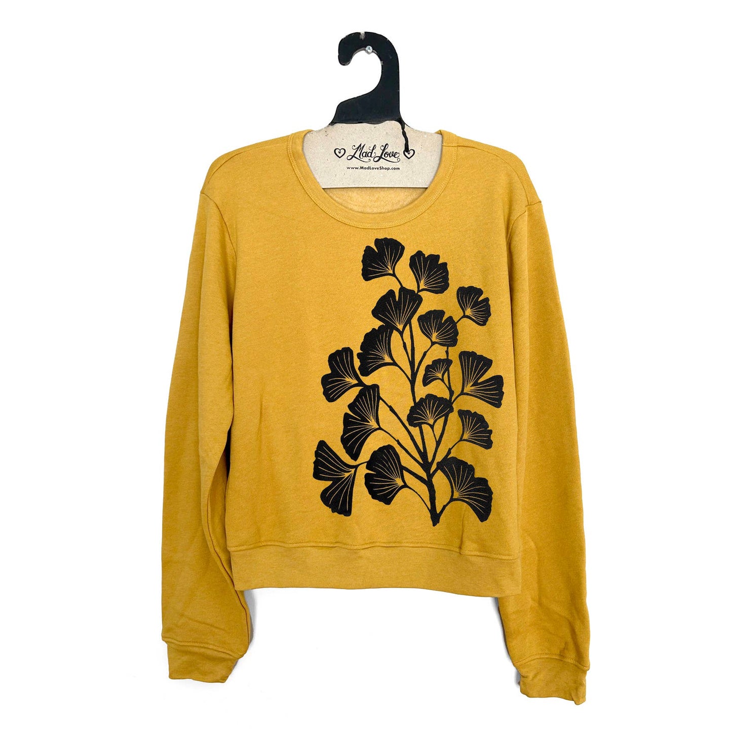 Mustard Midi Fleece Sweatshirt with Ginkgo Print