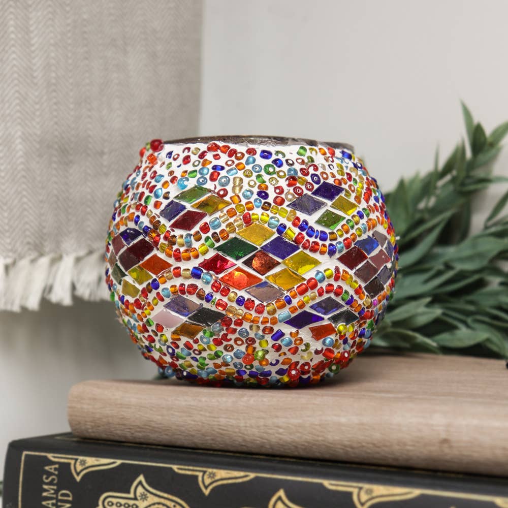 Mosaic Handmade Candle Holder (Multicolor Waves)