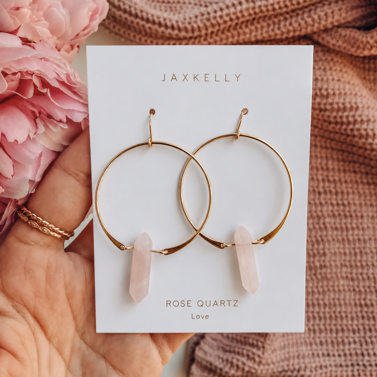 Hoops - Rose Quartz - Gold Earrings