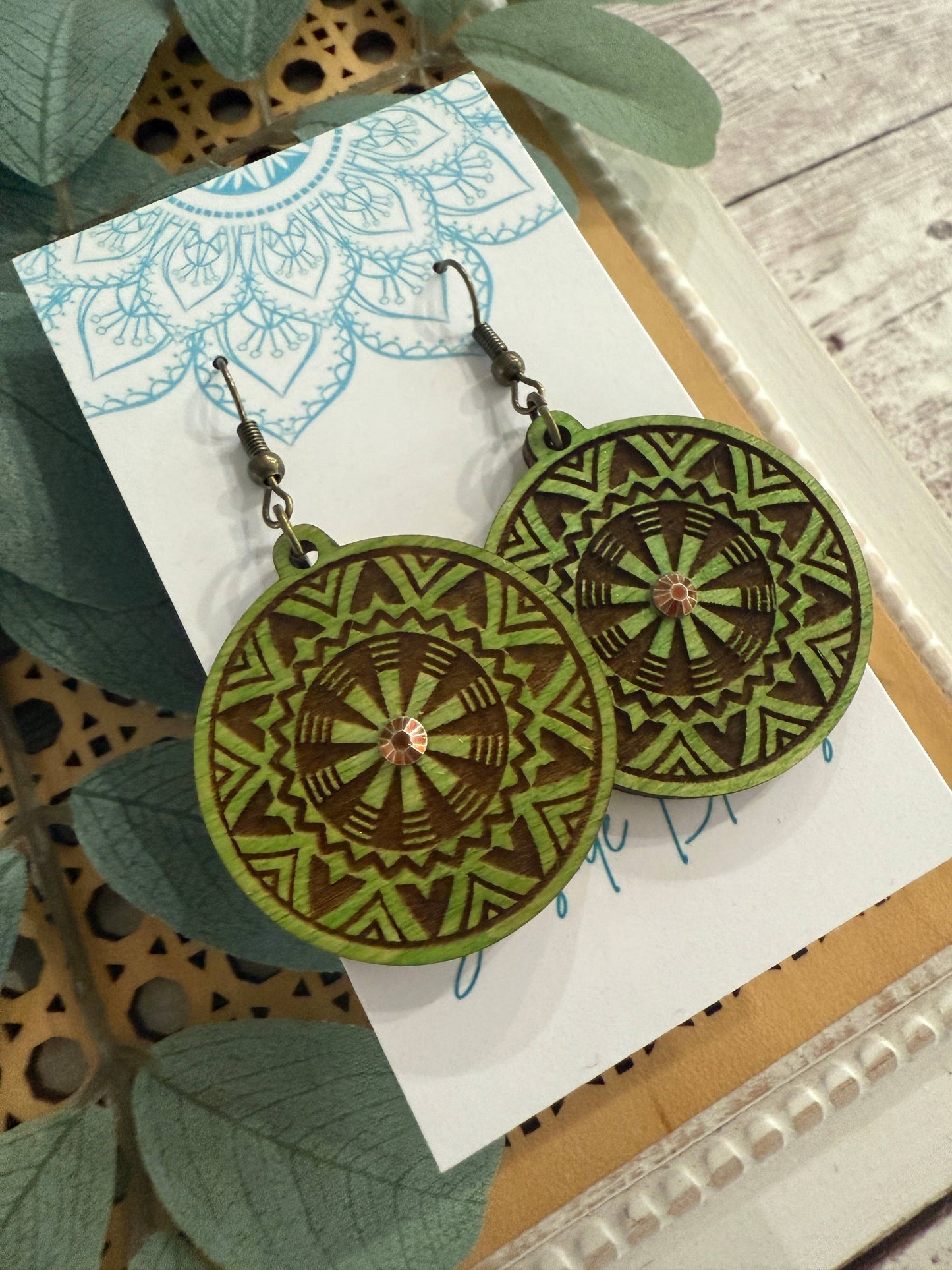 Maple Wood Earrings Green and Brown