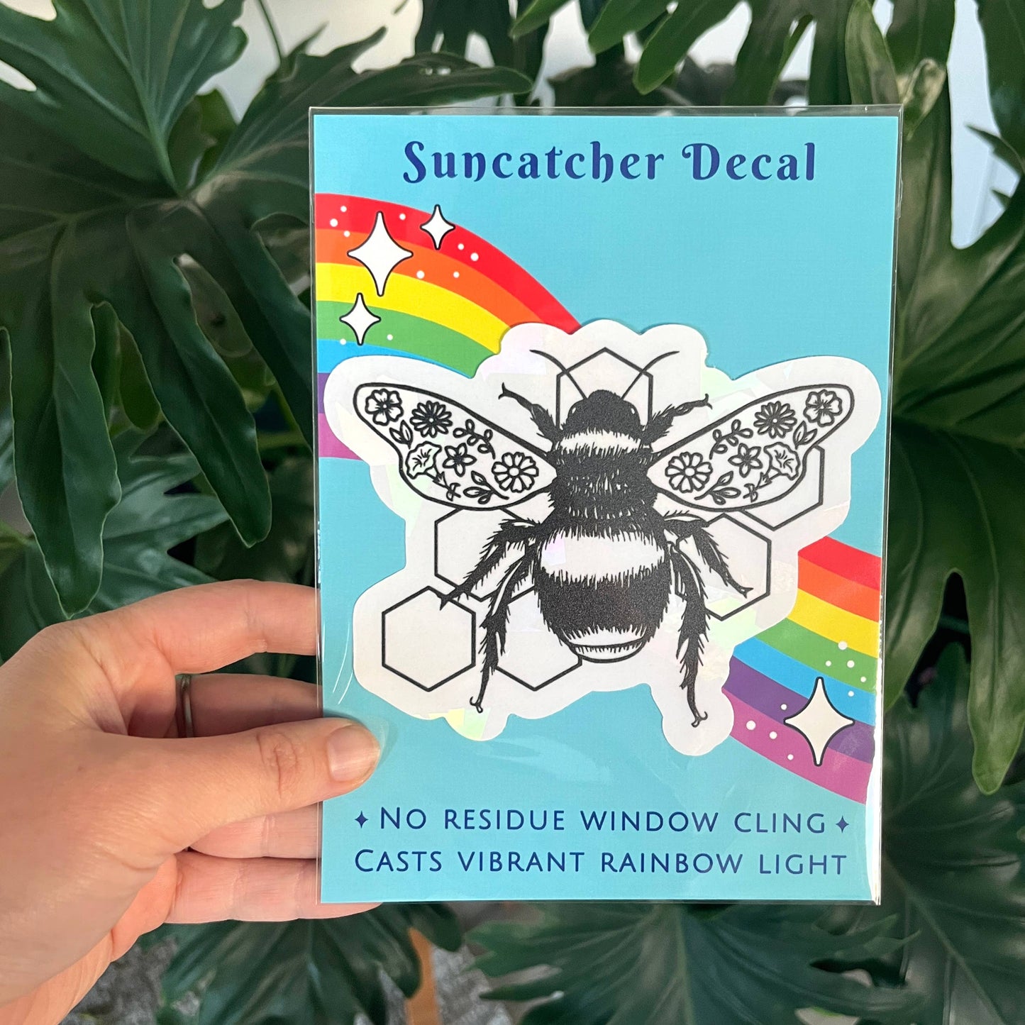 Floral Bee Suncatcher Sticker | Rainbow Window Decal