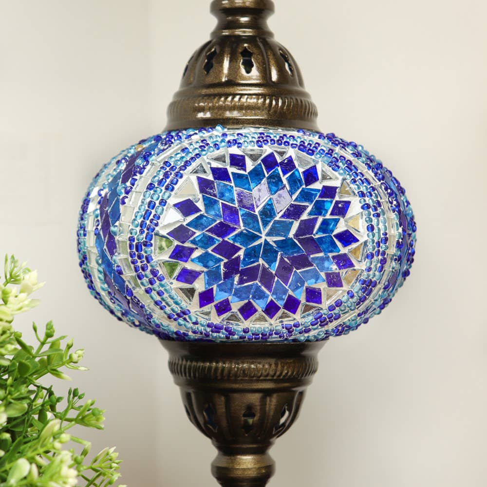 Table Lamp with Handmade Blue Mosaic Glass