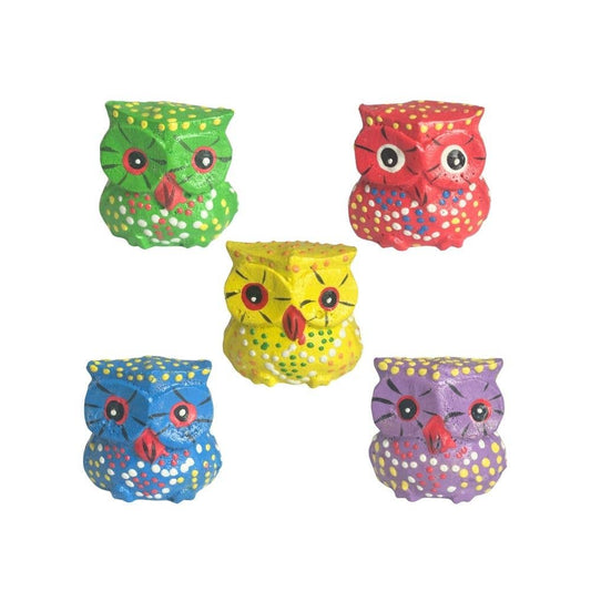 Wood Owl Figurines, Set of 5
