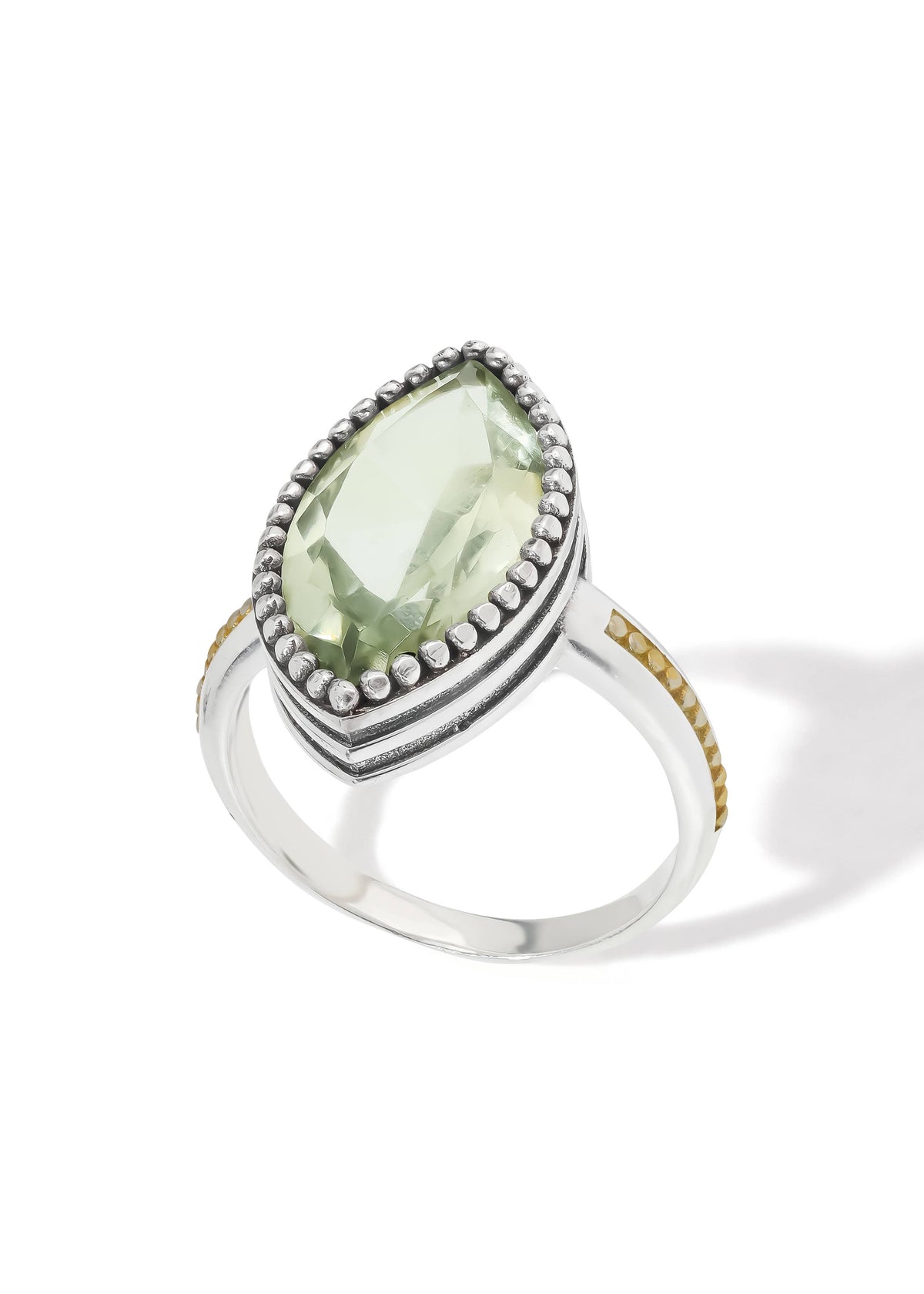 Green Amethyst Two-Tone Beaded Ring