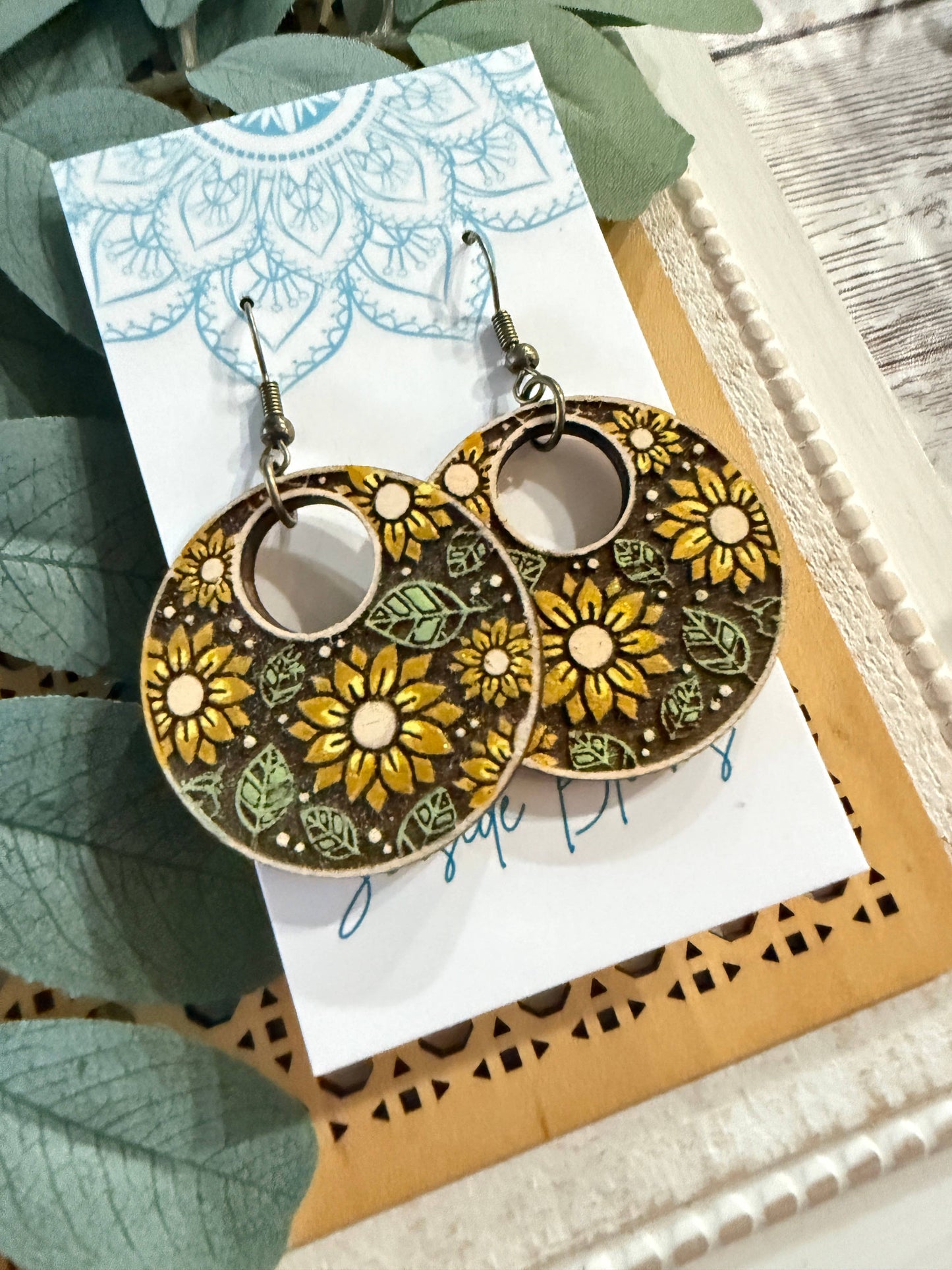 Sunflower Maple Wood Earrings