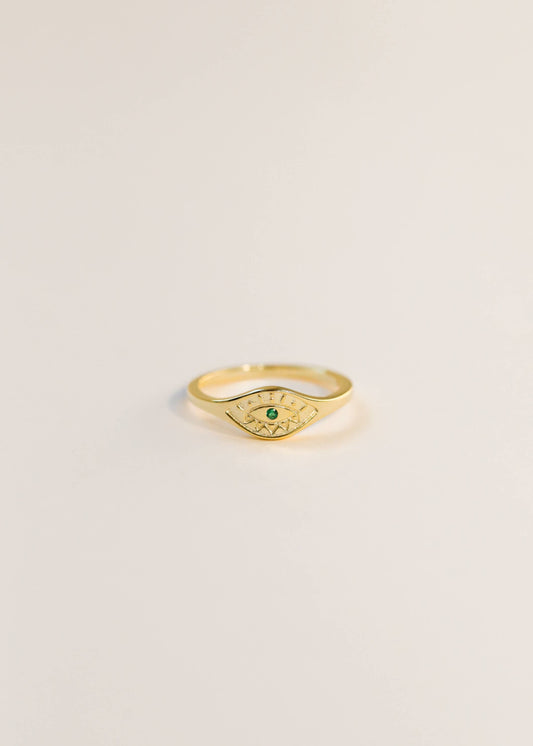 Gold Rings - Emerald Evil Eye