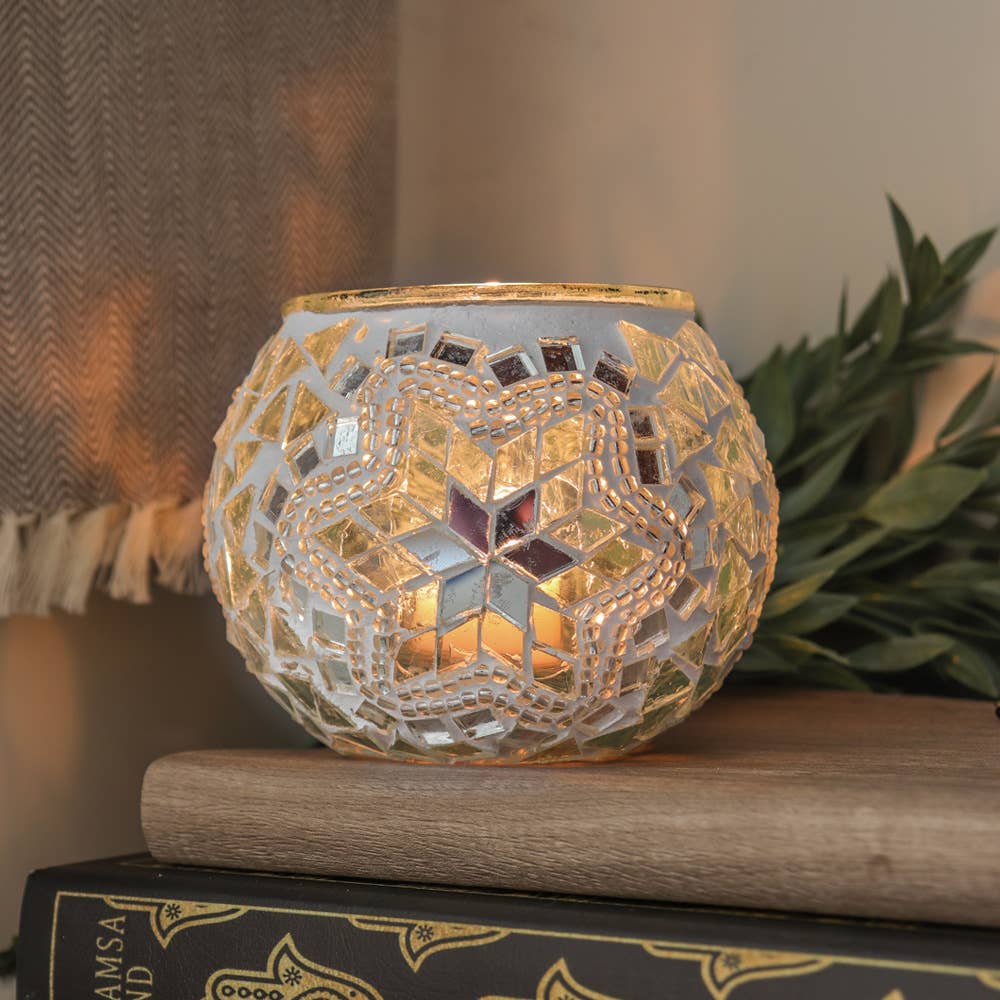 Mosaic Handmade Candle Holder (Wedding White)