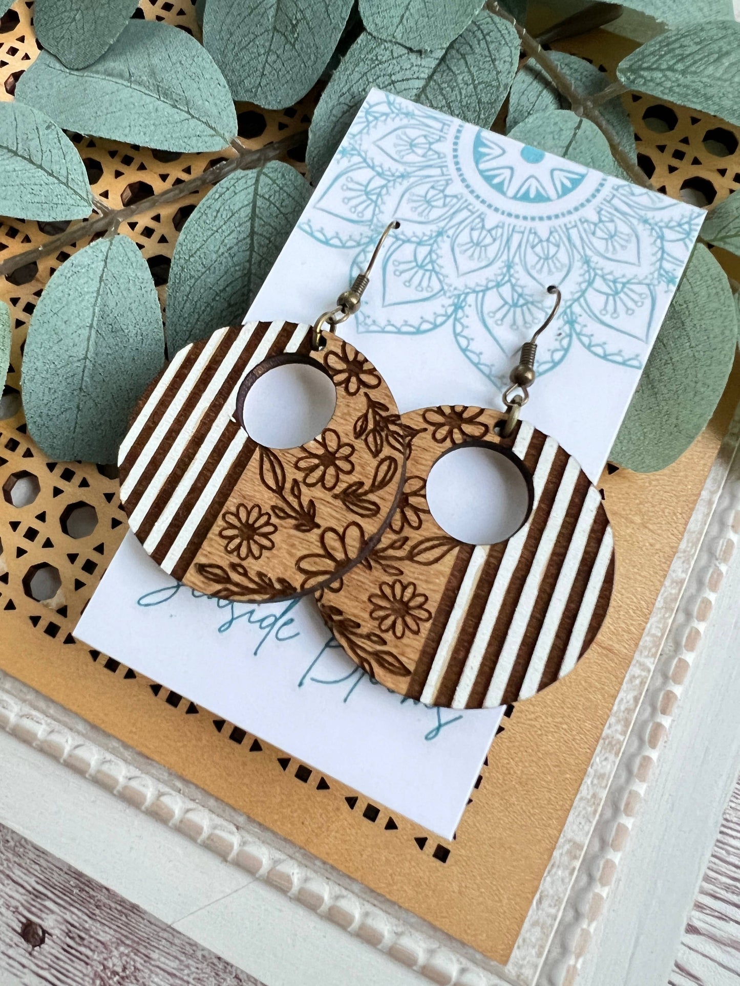 Maple Wood Earrings With Stripes