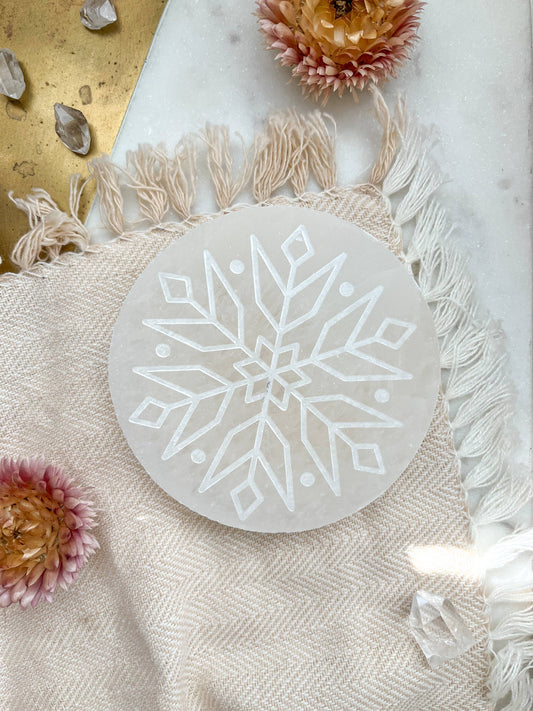 "Snowflake" Selenite Crystal Charging Plate