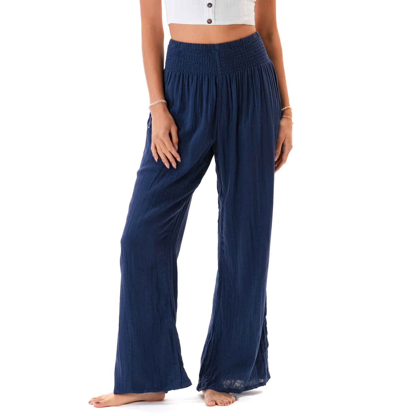 Oxford Cotton Wide Leg Pants
