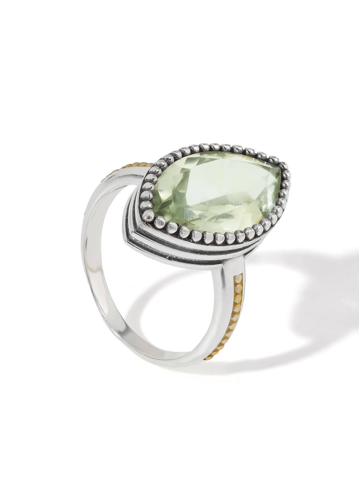 Green Amethyst Two-Tone Beaded Ring