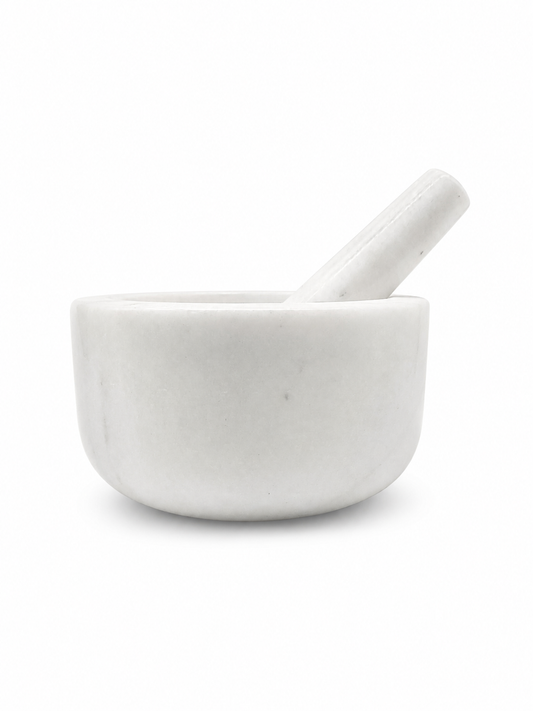 WHITE MARBLE MORTAR PESTLE 7"