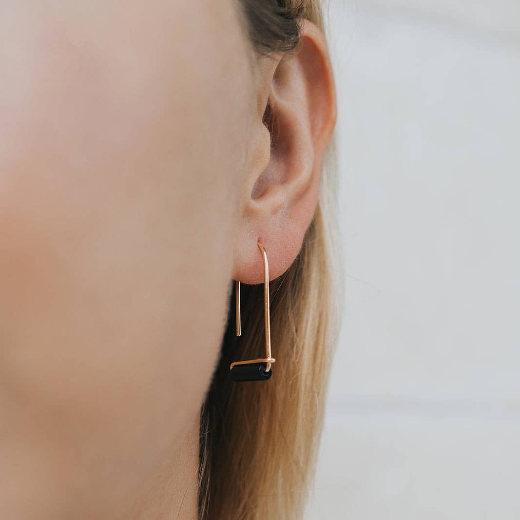 Black Onyx - Gold Earrings
