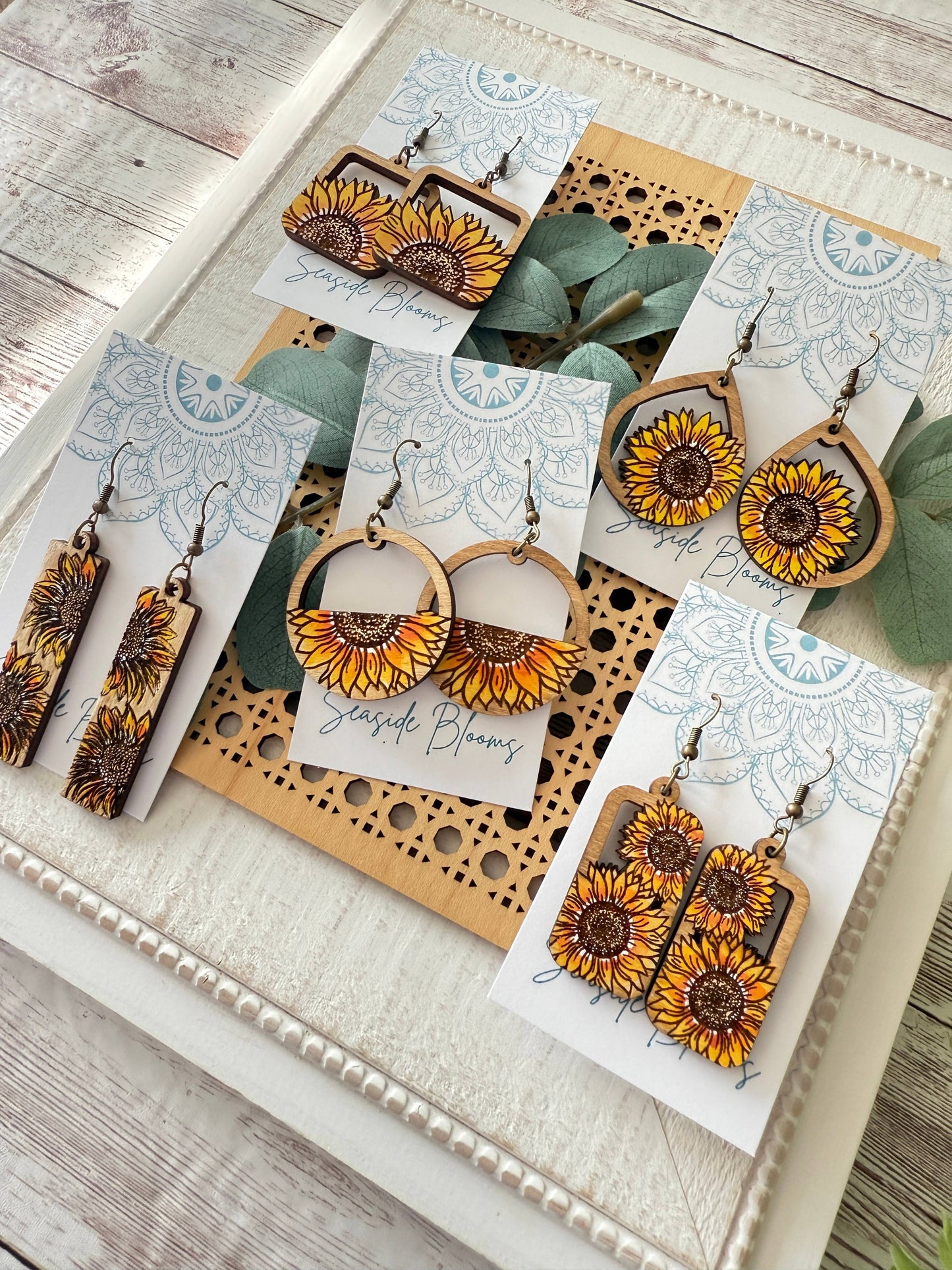 Maple Wood Sunflower Earrings