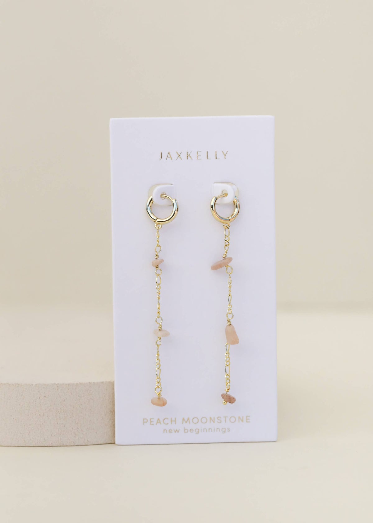 Chain Drop Earring - Peach Moonstone