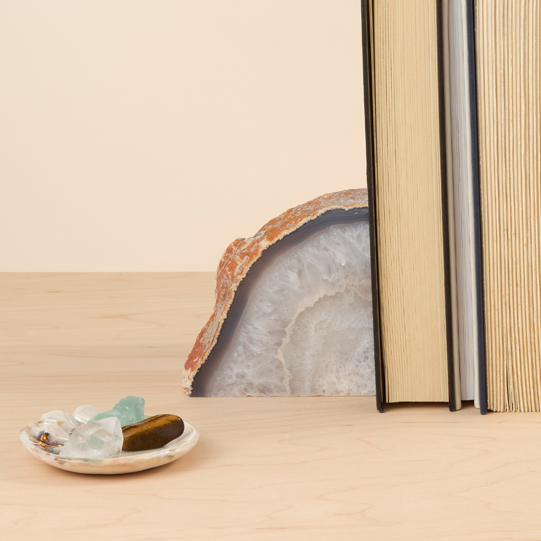 Satin Crystal Agate Bookends
