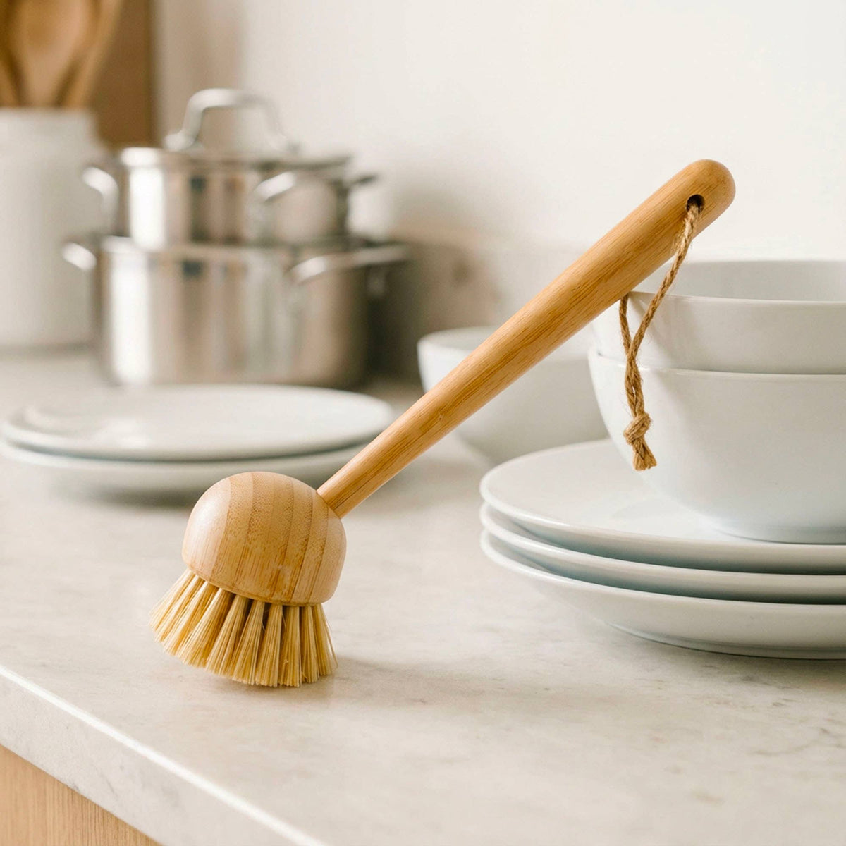 Bamboo Kitchen Dish Scrubber With Handle